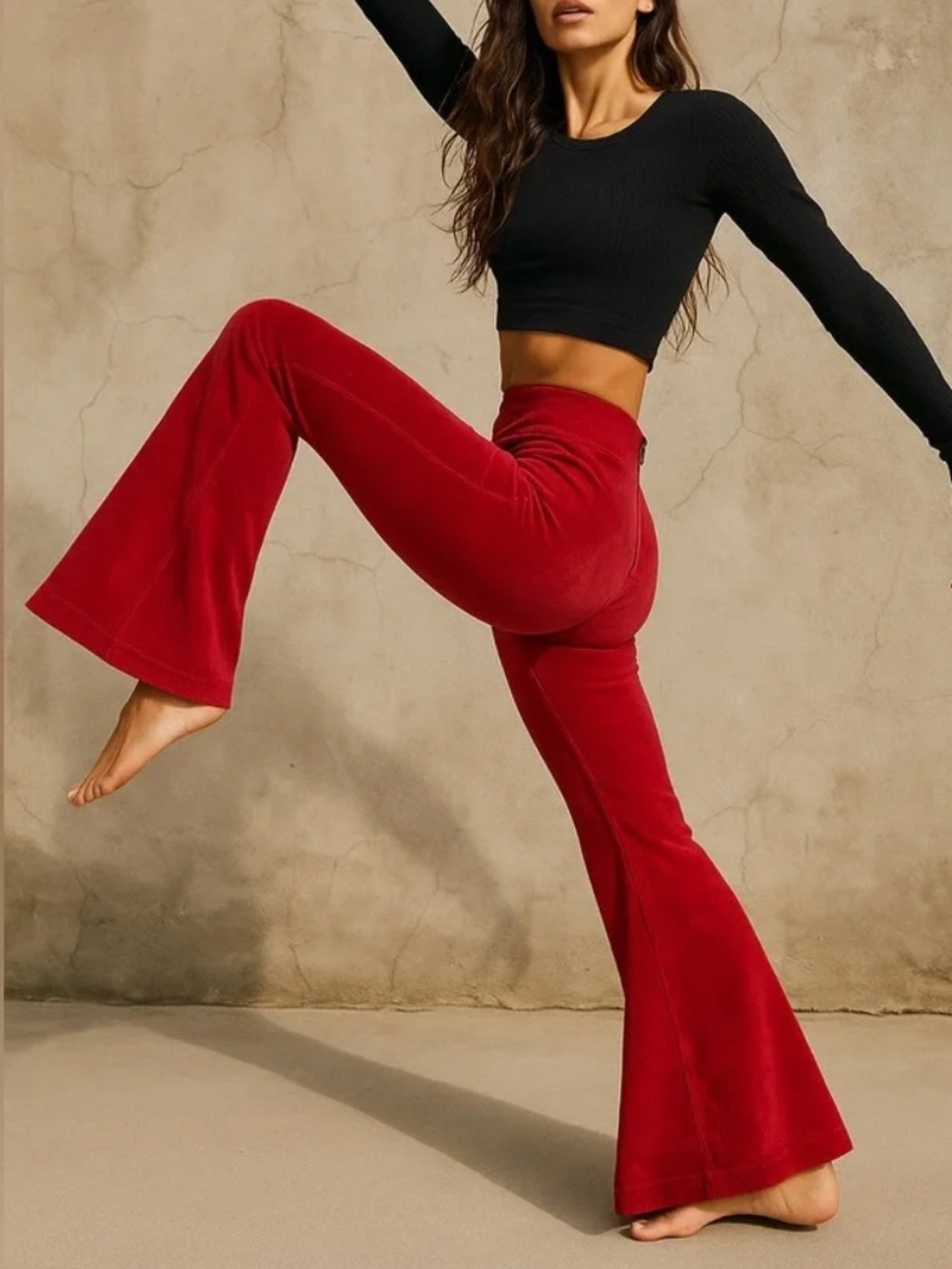 Free People Movement  Red Velvet Flare Pant
